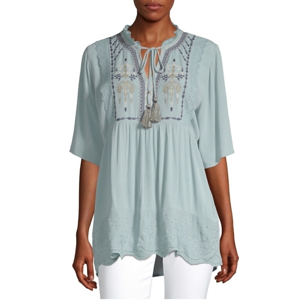 Mint Boho‎ Empire Waist Tunic Top with Embr…